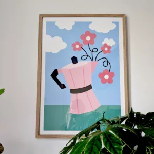 Affiche Cafetière fleurie