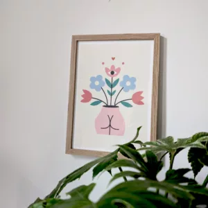 Affiche vase fesses fleuries